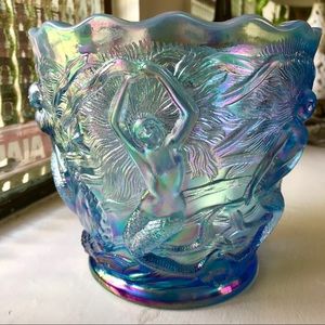 Fenton Art Glass Iridized Misty Blue Mermaid Vase